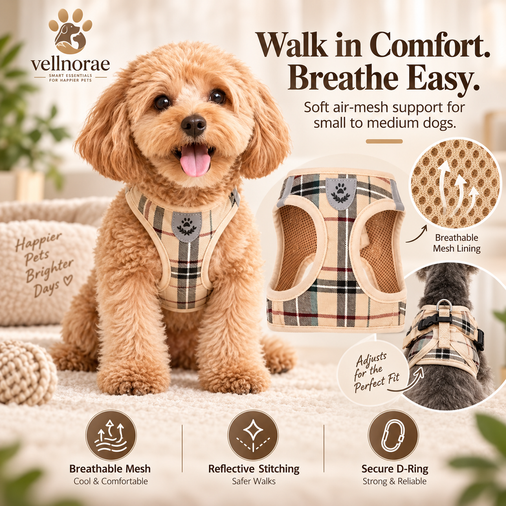 vellnorae® Breathable Mesh Dog Harness for Small to Medium Dogs
