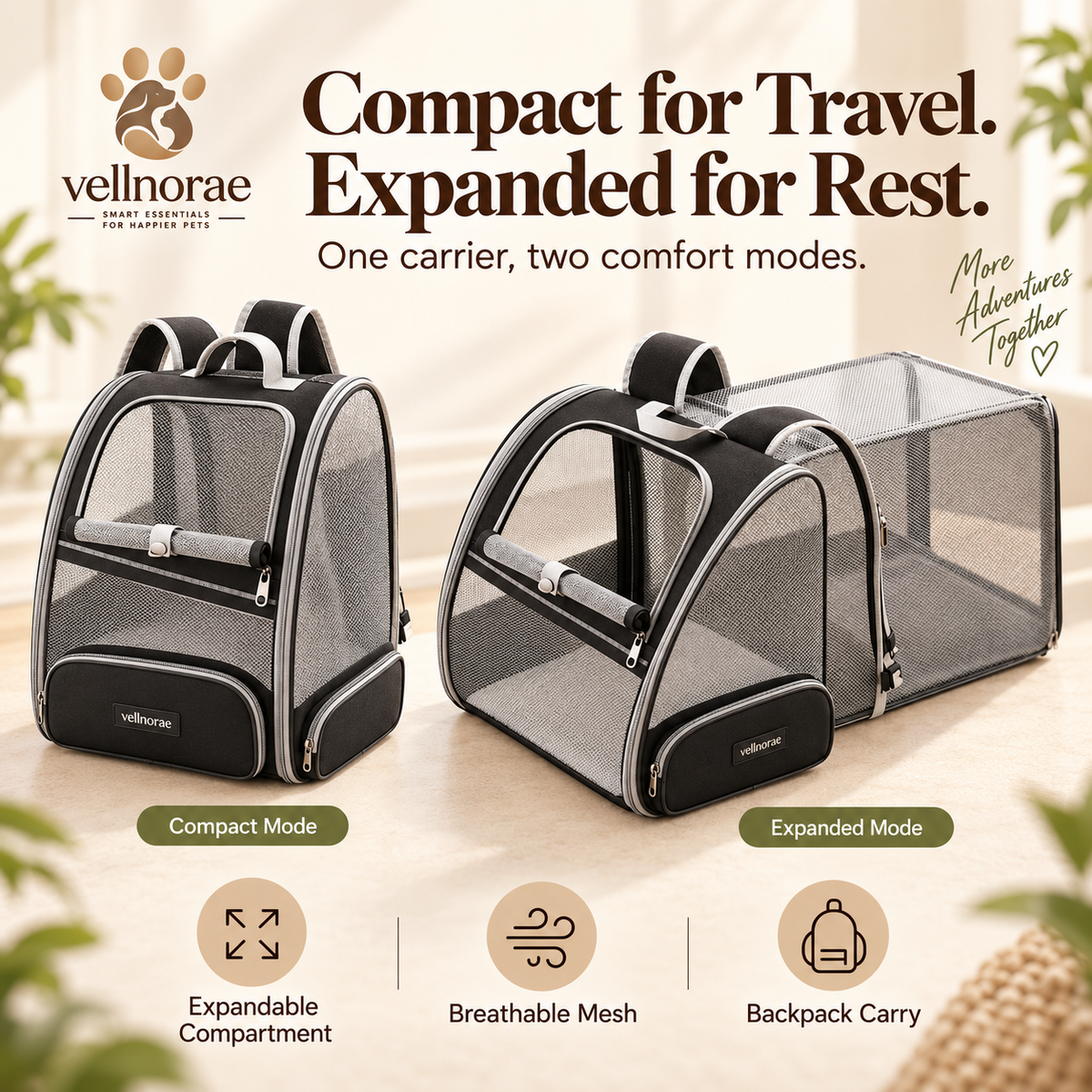 vellnorae® Expandable Cat Backpack Carrier