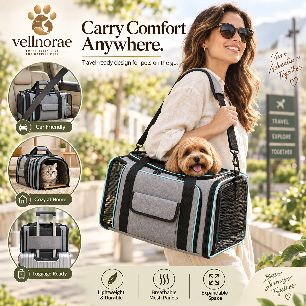 vellnorae® Expandable Pet Carrier Backpack
