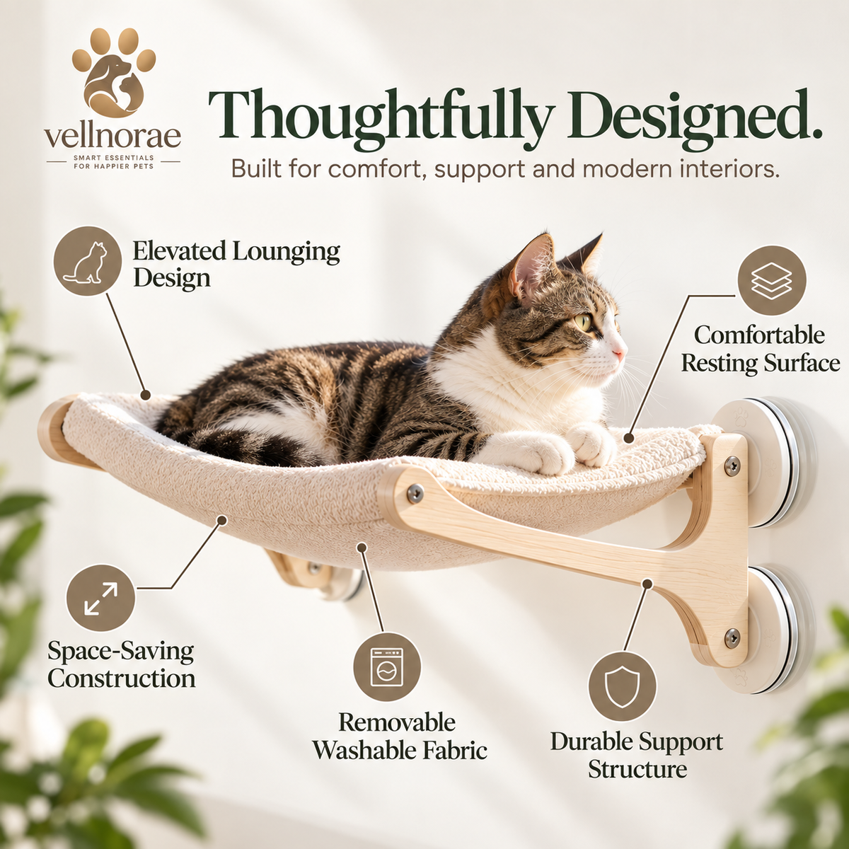 vellnorae® Modern Cat Window & Wall Lounger