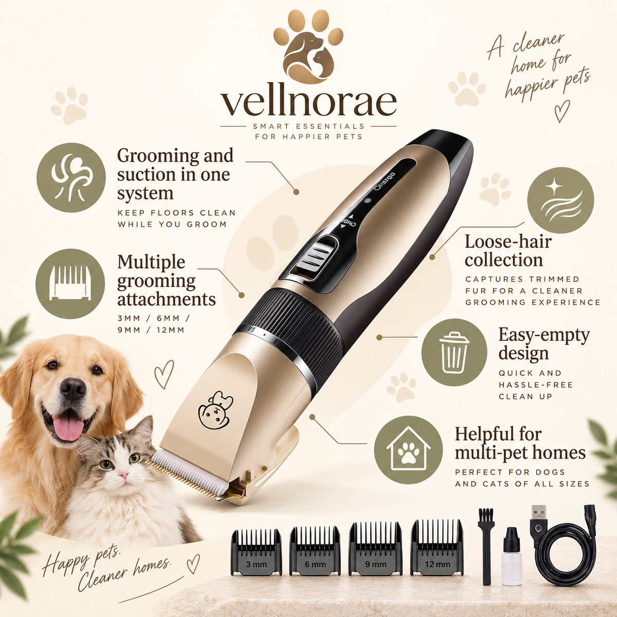 vellnorae® Pet Grooming Vacuum Kit