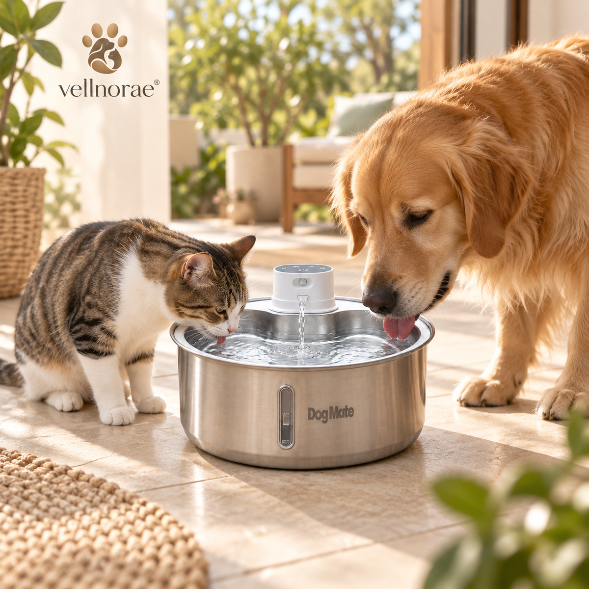 vellnorae® Cordless Stainless Steel Pet Water Fountain