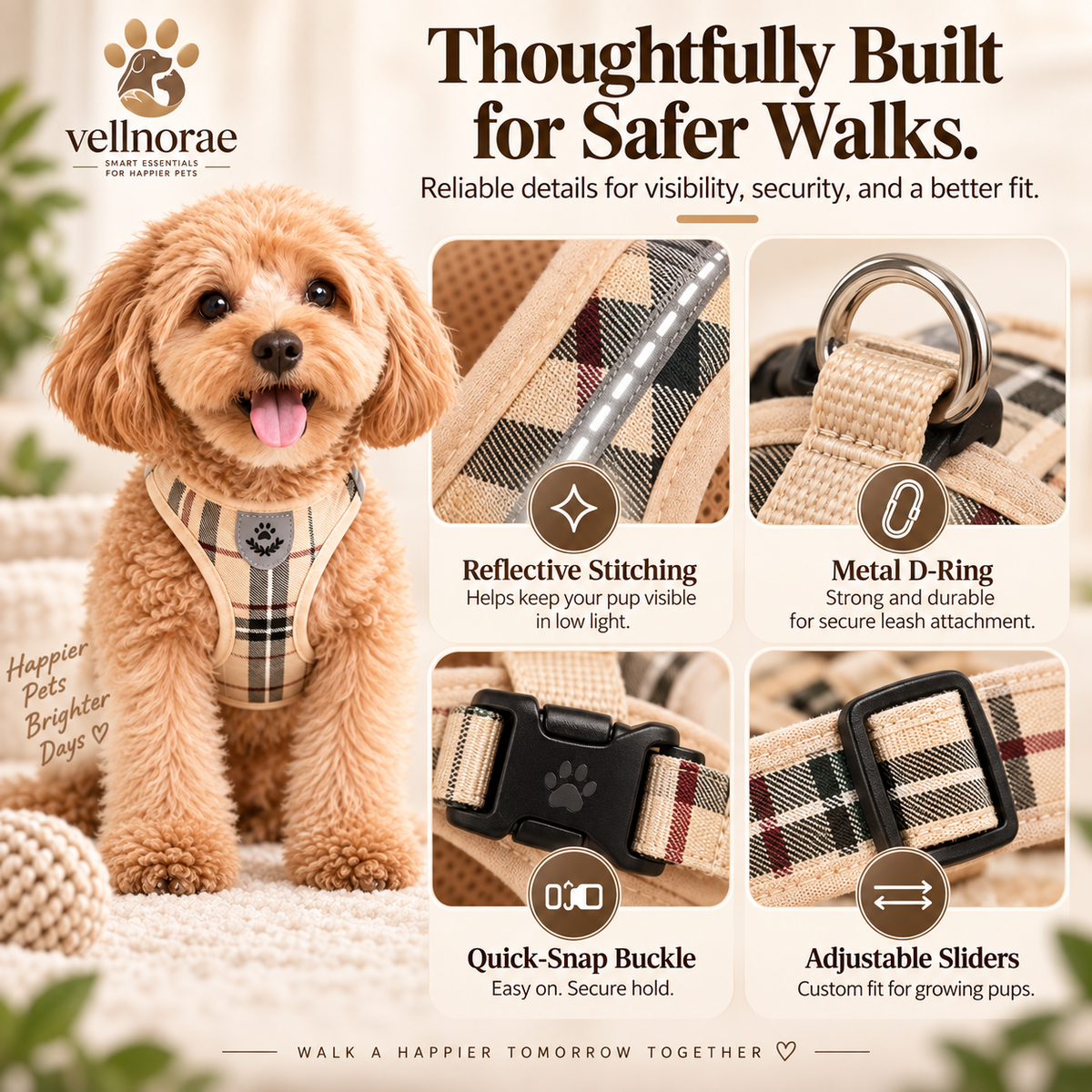 vellnorae® Breathable Mesh Dog Harness for Small to Medium Dogs