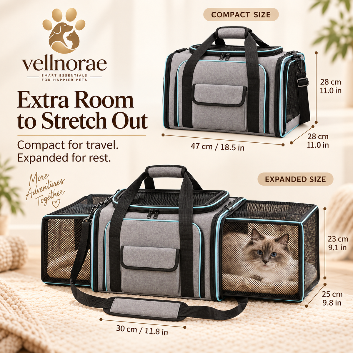 vellnorae® Expandable Pet Carrier Backpack