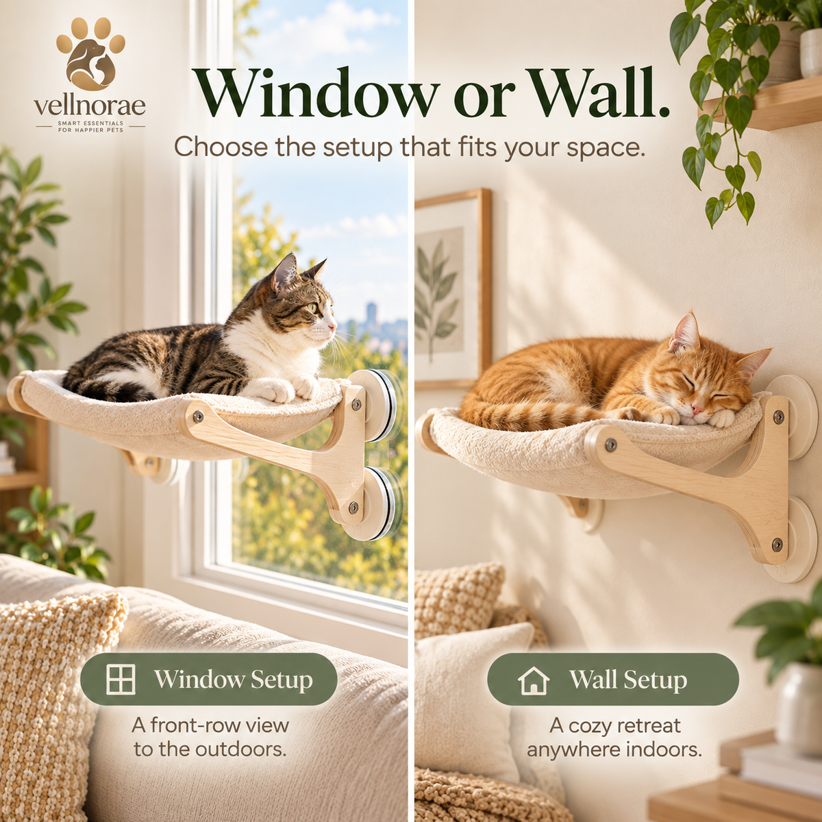 vellnorae® Modern Cat Window & Wall Lounger