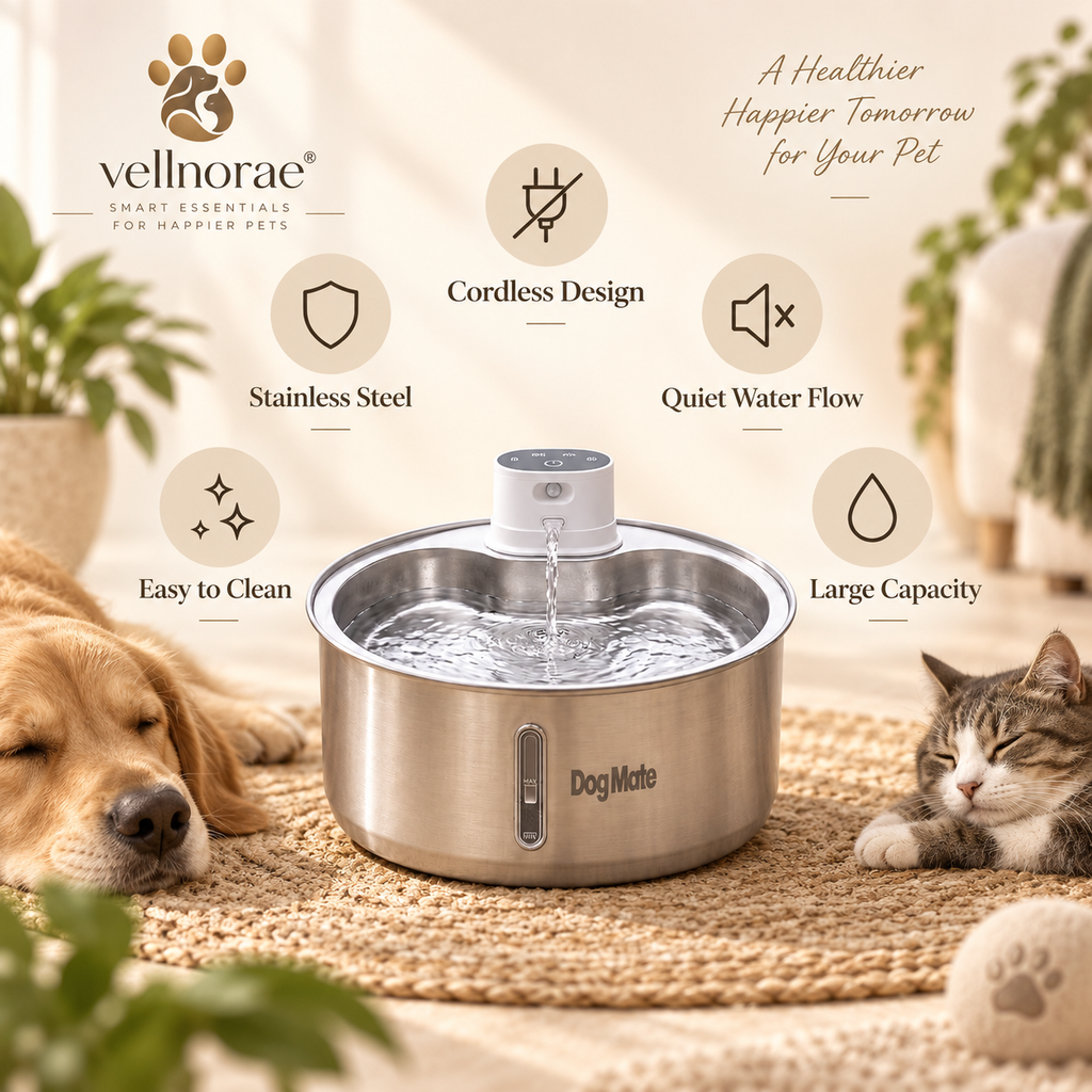 vellnorae® Cordless Stainless Steel Pet Water Fountain
