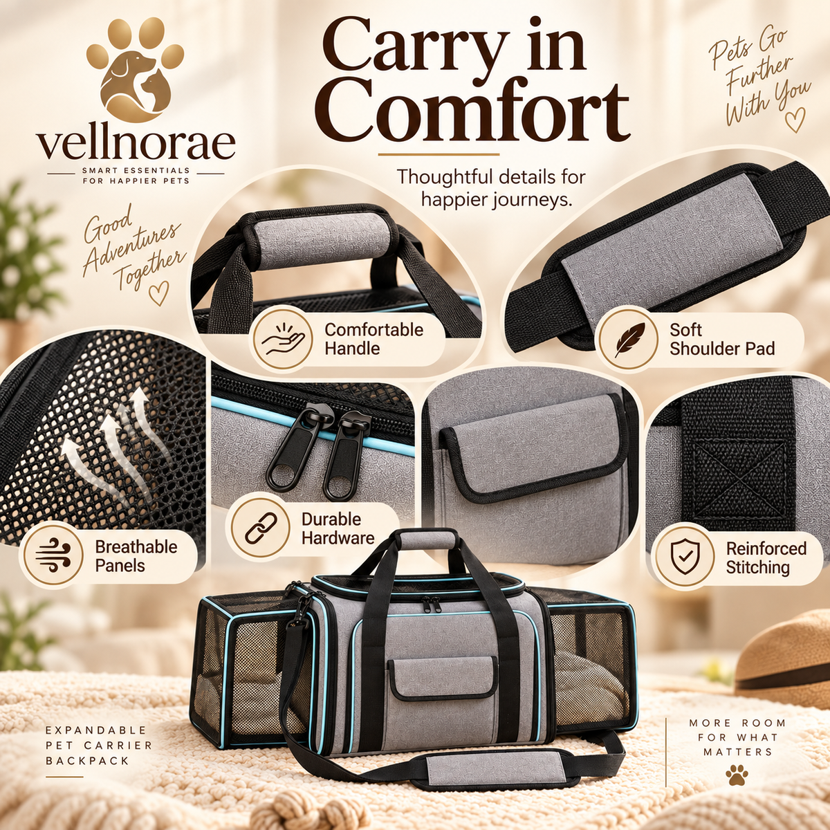 vellnorae® Expandable Pet Carrier Backpack