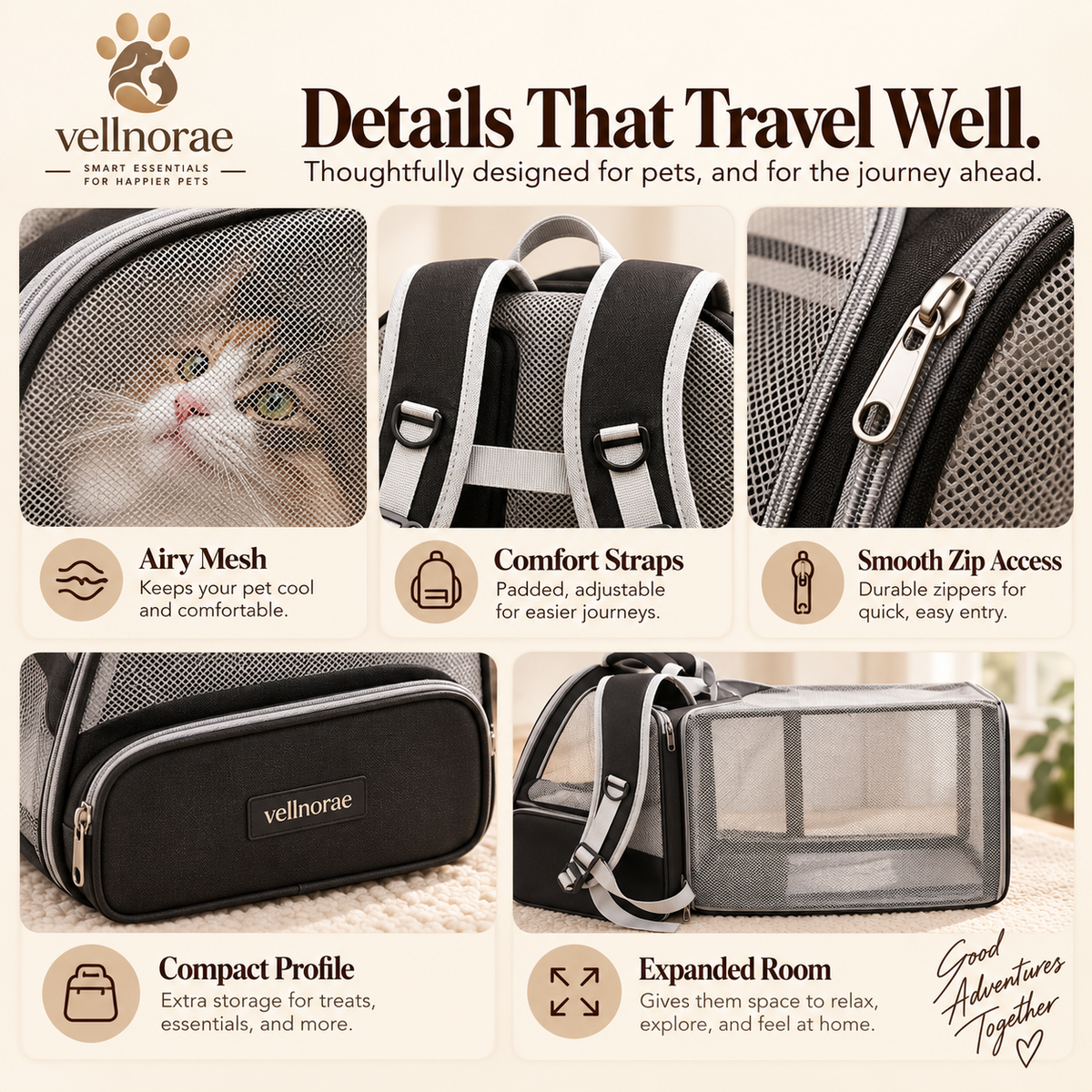 vellnorae® Expandable Cat Backpack Carrier